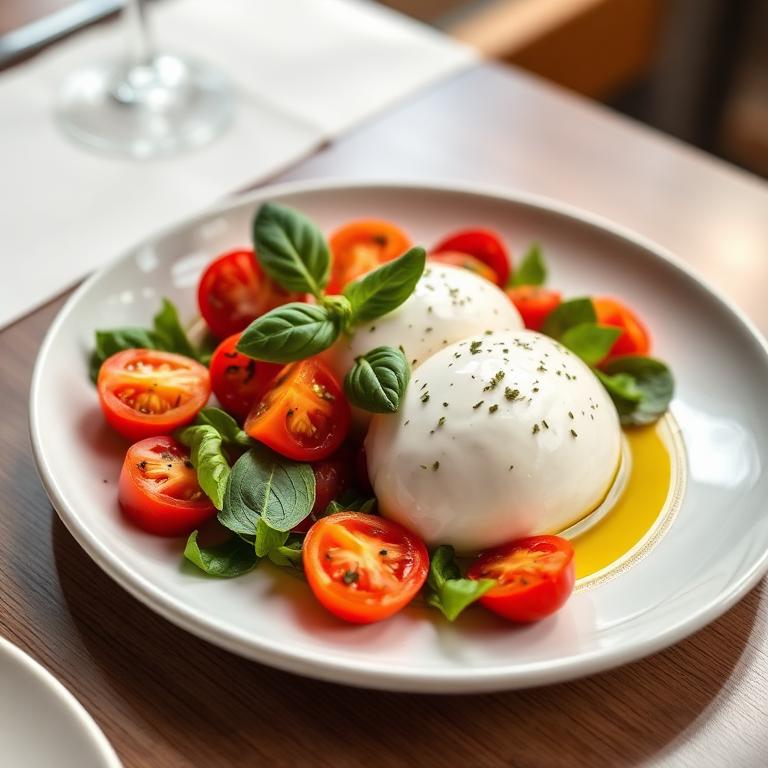 Burrata, tomates et basilic publiée par la cliente